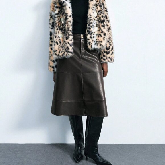 Coffee Brown Elegant Women's Classic Midi Skirt - Picture 1 of 7